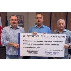 Câmara Municipal de Balsa Nova encerra 2023 com devolução de R$ 785.597,80 para a Prefeitura